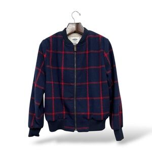 Old Navy Blue/Red  Windowpane Bomber Jacket, M